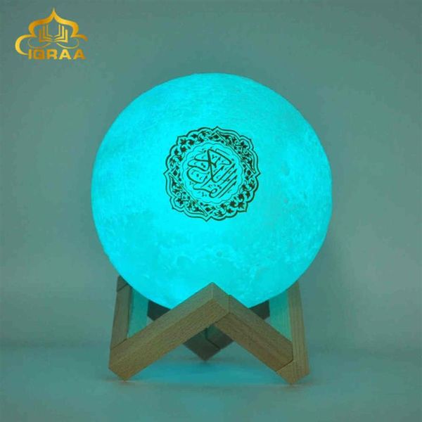 Islam Haut-parleurs Bluetooth sans fil Coran Player Lumière colorée Lampe de lune Moonlight Support MP3 FM Carte TF veilleuse coranique H1111277E