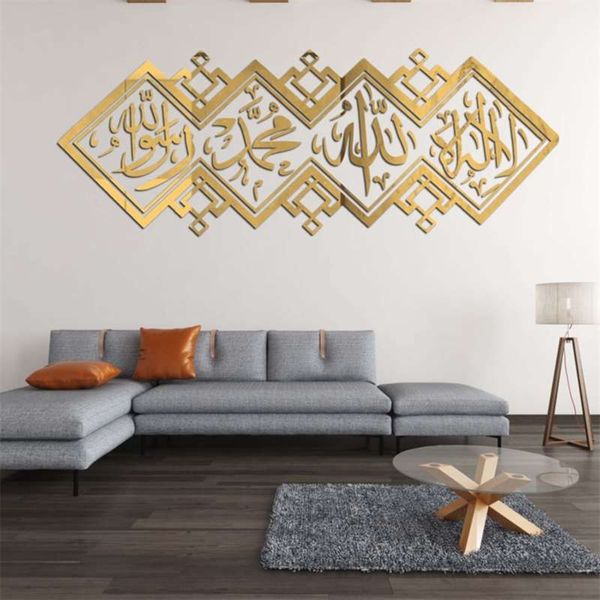 Miroir islamique 3D autocollants acrylique autocollant Mural musulman Mural salon Art mural décoration islamique décor à la maison 210929