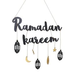 Décor musulman islamique du Ramadan Kareen, pendentif suspendu en forme d'étoile de lune, artisanat en bois, décoration du Ramadan Eid Mubarak pour portes et fenêtres de maison 240127