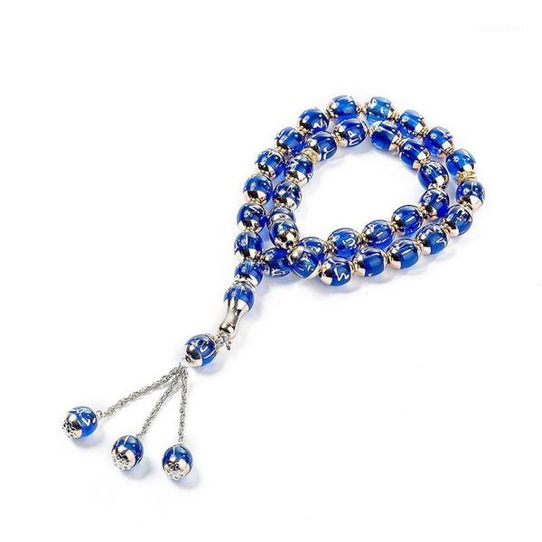 Perlé, Brins Islamique Musulman Tasbih Chapelet Prière 33 Perles Résine Gravé Accessoire Bracelet Style Vintage Ornement1