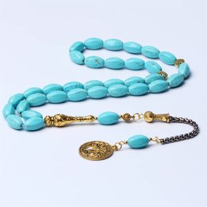 Islamitische tasbih sieraden gebed kralen Synthetisch turquoise steen ovaal 8*14mm 33 kralen masbaha subha moslim rozenkrans tespih240403