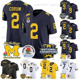 Maillot de football des champions nationaux NCAA Michigan Wolverines 2023 Blake Corum J.J.McCarthy Donovan Edwards Sainristil Jim Harbaugh Desmond Howard