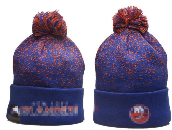 ISLANDERS Gorro Gorros Equipo de pelota de hockey de América del Norte Parche lateral Lana de invierno Gorro de punto Gorros de calavera A4