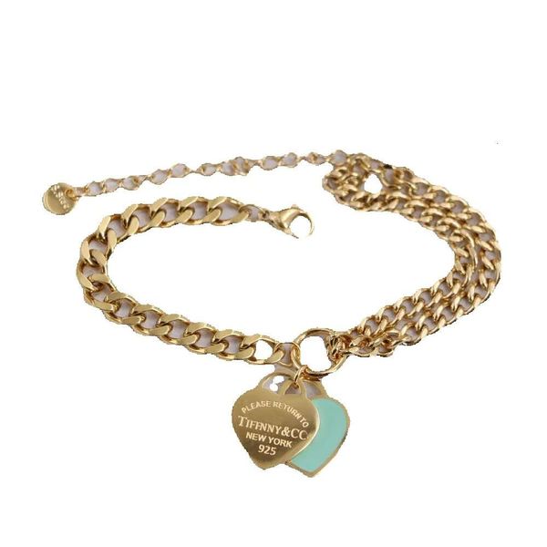 Ism Populardesigner Tiffan Steel Gold T Home Classic Blue Love Pulsera asimétrica Moda para mujer Estilo versátil