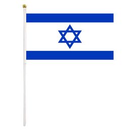 Bandera de Israel Banderas israelíes ondeando a mano Bandera de país de poliéster de 14x21 cm con mástiles de bandera de plástico para desfiles Festival de eventos deportivos 1579223