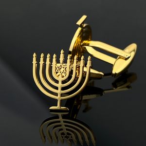 Israël Joodse klassieker Menorah manchetknopen 9 Candlestick Shirt Clip Hanukkah Holiday Gift Luxury Men Women Sieraden Bruiloft Dropship