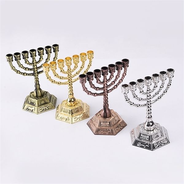 Israel Judea judío creativo muebles para el hogar aleación 7 ramas candelabro je judaísmo artesanía Menorah portavelas 210727