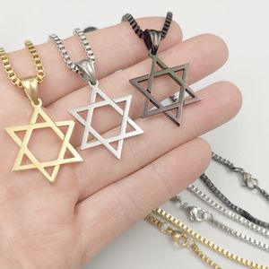 Israël Magen David Ketting Ster van David Hanger Joodse Religieuze Sieraden RVS Jongens Verjaardag Geschenken voor Zoon Kleinzoon Box Chain 2.4mm 30inch