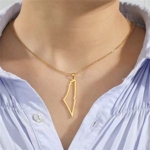 Israël kaart hanger ketting voor vrouwen mannen 14K geel goud kleur nek ketens land geografie sieraden