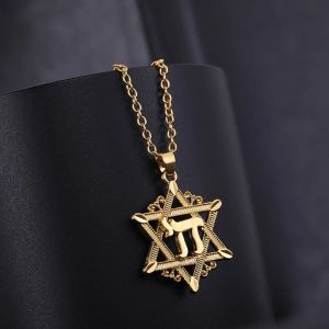 Colgante de la Estrella de David de Israel, collar de oro de 14k para hombres, símbolo Chai, Kabbalah, amuletos judíos, amuleto de judaísmo, joyería sobrenatural