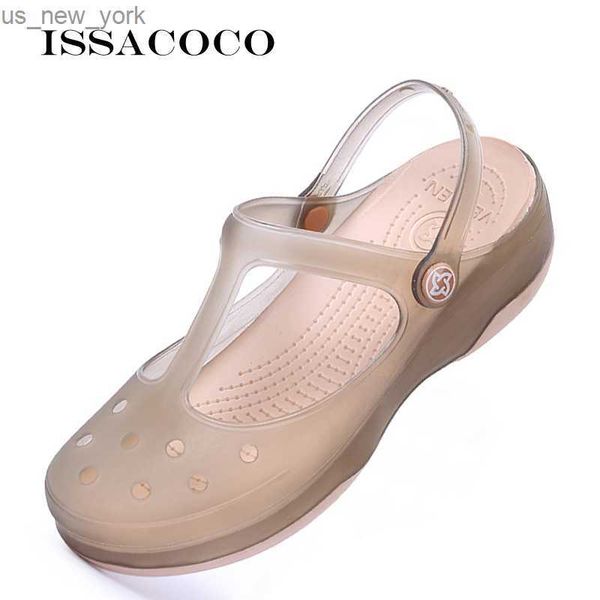 ISSACOCO verano mujer cuña plataforma Jelly Beach Sabot zapatos transparentes sandalias para niñas zuecos sanitarios mujer pezuña médica L230518