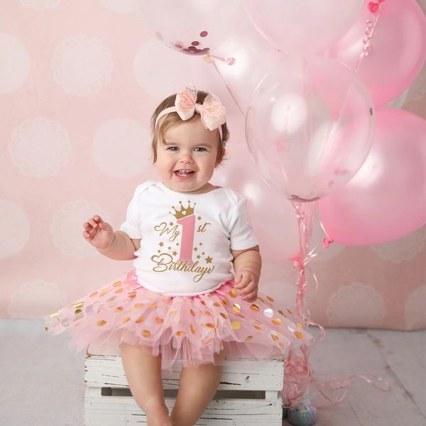 It's My 1st Birthday Baby Girl vestido de fiesta de cumpleaños rosa tutú vestidos de pastel + conjunto de mameluco trajes niñas ropa de verano mono
