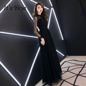 C'est YiiYa robe de soirée mode Dot imprimer noir longue A-ligne robes formelles à manches longues en mousseline de soie élégante robe de soirée LJ201123