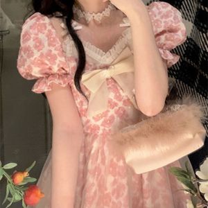 Ita – robe à fleurs avec nœud coréen, Mini robe d'été à manches courtes, Y2k, Kawaii, douce, courte, robe de soirée, Vintage, 220613