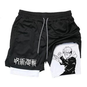 Itadori Yuji 2 in 1 compressiekorts voor mannen Anime Jujutsu Kaisen Performance Basketball Sports Gym met zakken 240420