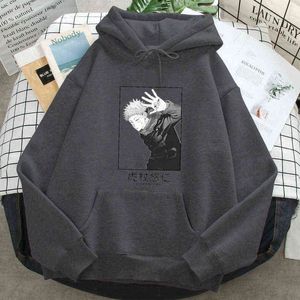 Itadori yuji jujutsu kaisen anime hoodies heren casual sweatshirts harajuku manga losse tops 2021 mode trendy fleece hoody H1227