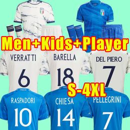 2023 Italië Voetbalshirts Fans Speler Versie Maglie Da Calcio TOTTI VERRATTI CHIESA Italia 23 24 Heren Voetbalshirts T LORENZO Man Kids Kit Uniform XXXL 4XL Kind