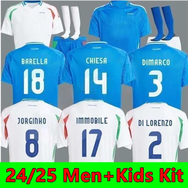 Italia 2024 Bonucci Soccer Jerse Jorginho Insigne Verratti Men Kids Football Wishs Chiesa Barella Chiellini Pellegrini Italys 125 años de Sanniversary Kit