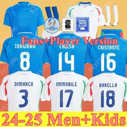 Fans de Italia Plaer 2024 Bonucci Soccer Jerse Jorginho Insigne Verratti Men Kids Football Shirts Chiesa Barella Chiellini Pellegrini Itals 2025 Ear