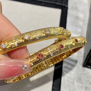 Bracelets italiens plaqués or massif 18 carats pour femmes, bijoux de luxe avec émeraude rétro ouverts, Bracelet de luxe 240312