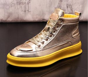 Italiaanse merk designer laarzen schoenen heren hoge kwaliteit hiphop heren schoenen casual luxe beroemde lederen tops zakelijke jurk schoen goud zilver