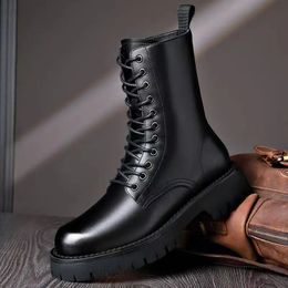 Italiaans merk designer herenlaarzen met veters zwarte trendschoenen podium nachtclubjurk originele lederen platformlaars motorfiets botas 240126