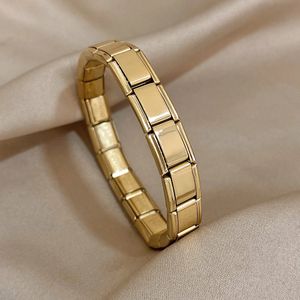 Italiaanse charme starter roestvrijstalen armband voor vrouwelijke mannen rekbare horlogeband modulaire schakels ketting goud kleurbangle polsband 240428
