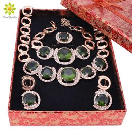 Bijoux Design italien couleur or, collier en cristal vert, boucles d'oreilles, bague, ensembles de bijoux pour femmes, bijoux de dîner H1022