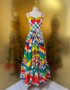 Vestido de diseñador italiano, tela de algodón con estampado floral de color carruaje, material de 5 metros de largo, vestido ceñido a la cintura con dobladillo grande y tirantes