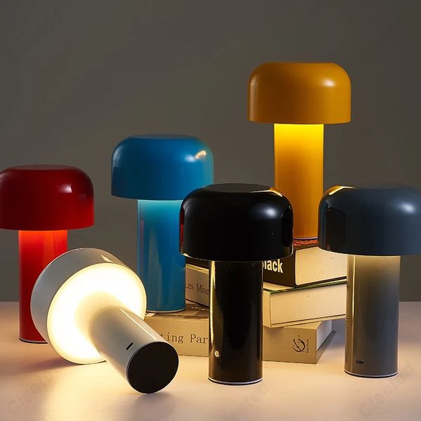 Lámpara de mesa de champiñones de diseño italiano Luz nocturna Portable Toque inalámbrico Lámpara de decoración recargable Lámpara de escritorio USB 240416