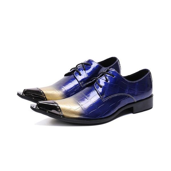 Mode italienne à la main hommes chaussures en cuir formelles bleu affaires robe costume hommes chaussure Zapatos Mujer meilleurs cadeaux hommes chaussures de mariage