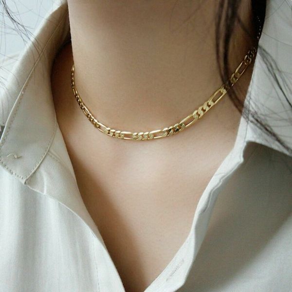 Collier de chaîne de liaison Figaro italienne 14K Gold fin fin 60 cm 4 à 6 8 10 mm 12279Z