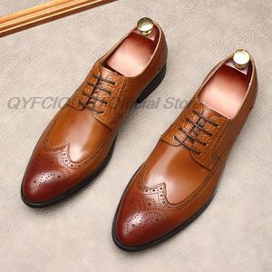 Chaussures Oxford italiennes en cuir véritable pour hommes, Brogues de mariage, chaussures formelles à lacets, noires et brunes