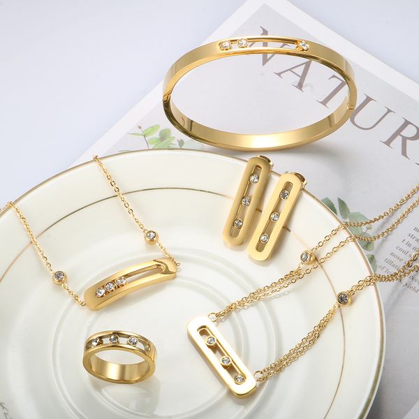 Ensemble de bijoux italiens, boucles d'oreilles et collier, couleur or, pendentif, nouveau Design, avec bague, cadeaux de fête
