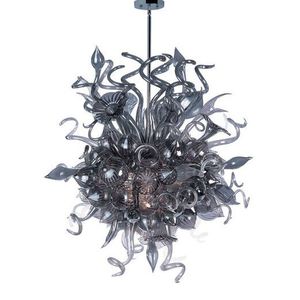 Plafonniers gris italiens Lampes suspendues de fleurs d'art pour salon Lustre en verre de Murano soufflé à la main avec LED 28 par 32 pouces