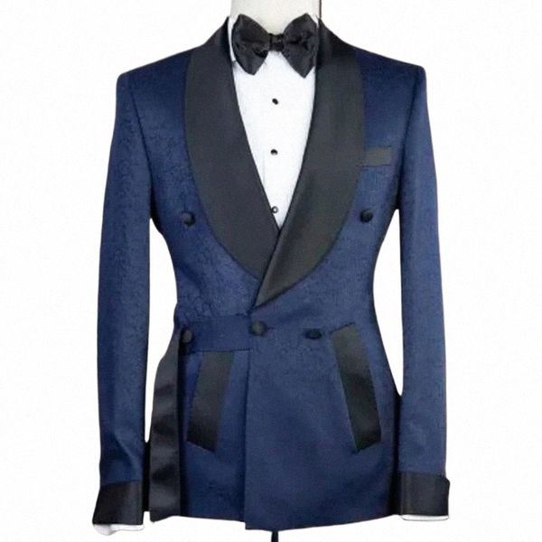 Costumes à double boutonnage en jacquard italien pour hommes de mariage smoking 2 pièces blazer à revers châle avec pantalon costume formel personnalisé g5kq #