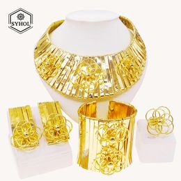 Ensembles de bijoux italiens pour femmes, plaqué or, luxe, grand collier rond, Bracelet exagéré, cadeau de fête, 240202