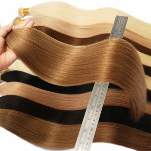 Kératine italienne I Tip Extensions de cheveux cheveux humains Extensions de cheveux pré-collés soyeux raides P # 8/613 brun mélange blond Extensions de cheveux à pointe de bâton 100s 120s