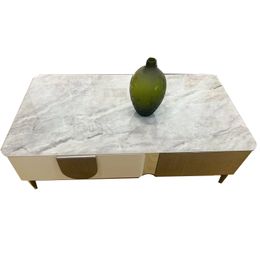 Mueble de TV con panel de roca de lujo ligero italiano, combinación de mesa de té de gabinete minimalista pequeño para el hogar, mueble de TV blanco para sala de estar