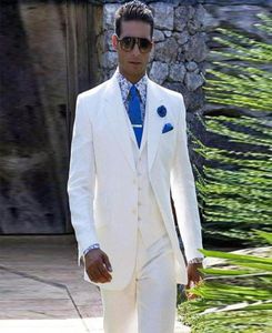 Italiaanse luxe beigewhite heren pak jasbroek formele jurk mannen pak set mannen trouwpak voor mannen bruidegom tuxedos pakken 20186200487