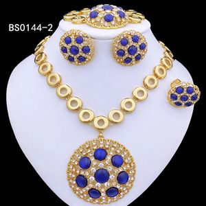 Italiaanse luxe design sieraden set voor vrouwen feest klassieke blauwe ronde ronde ketting oorbellen armband en ring 240402