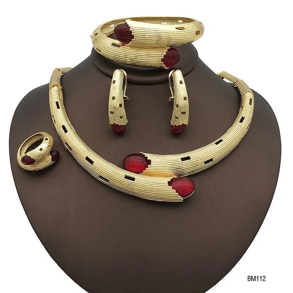 Ensemble de bijoux de luxe italien couleur or opale pour femmes, collier, boucles d'oreilles, bracelet, bague, accessoires cadeaux de mariage, 240227