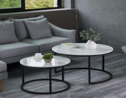 Luxury italien Populaire moderne 100% marbre rond tables basses de bureau pour le salon 2 en 1 combinaison simple table de fer 2229077