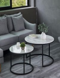 Mesas de centro redondas de mármol 100% modernas y populares de lujo italiano, escritorio para sala de estar 2 en 1, mesa de hierro de combinación Simple 6804722