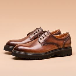 Hommes italiens Derby chaussures de luxe à la main en cuir de vachette épilation bout rond plate-forme Gentleman mariage affaires robe chaussures homme