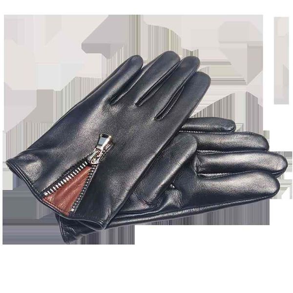 Gants en cuir pour hommes italiens sans doublure écran tactile luxe drive fashion zipper black268z