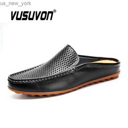 Italiaanse Mannen Slippers Echt Leer Loafers Mocassins Outdoor Antislip Zwart Casual Slides Zomer Lente Mode Schoenen 2020 L230518