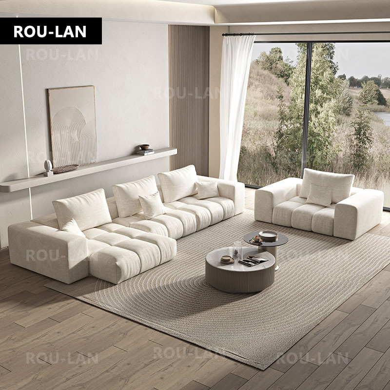 Italiensk minimalistisk tyg soffa vardagsrumsstorlek lägenhet tofu modul flanell soffa