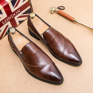 Chaussures Oxford italiennes pour hommes, chaussures en cuir marron, chaussures décontractées formelles, mocassins de luxe élégants