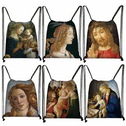 Italiaanse schilder Botticelli Oil Painting Trapstring Tassen vrouwen retro art fi opbergtas reisschoenen houder tiener boekzak s8mv#